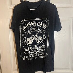 Johnny Cash Black Short Sleeve Tee with Vintage Guitar Design